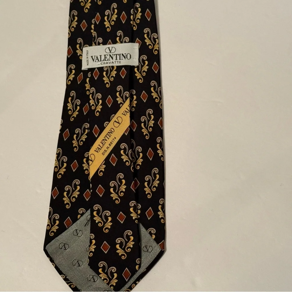 VALENTINO TIE BLACK GOLD BROWN GRAY PRINT SILK ITALY LUXURY WIDE MENS ACCESSORY